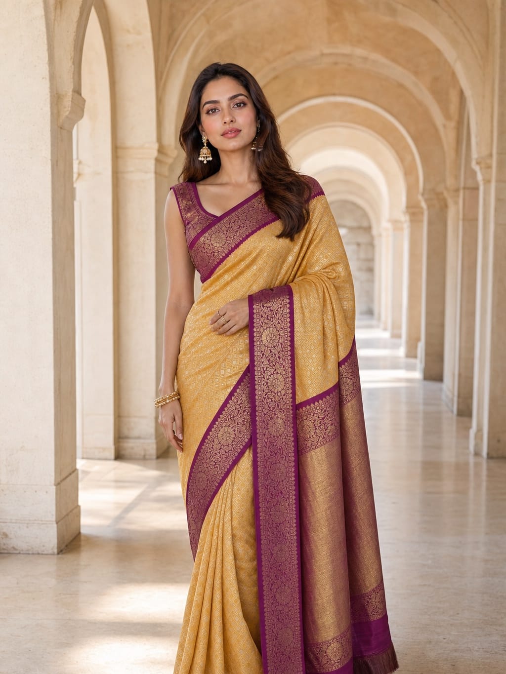 Handloom Mustard Yellow Silk Saree