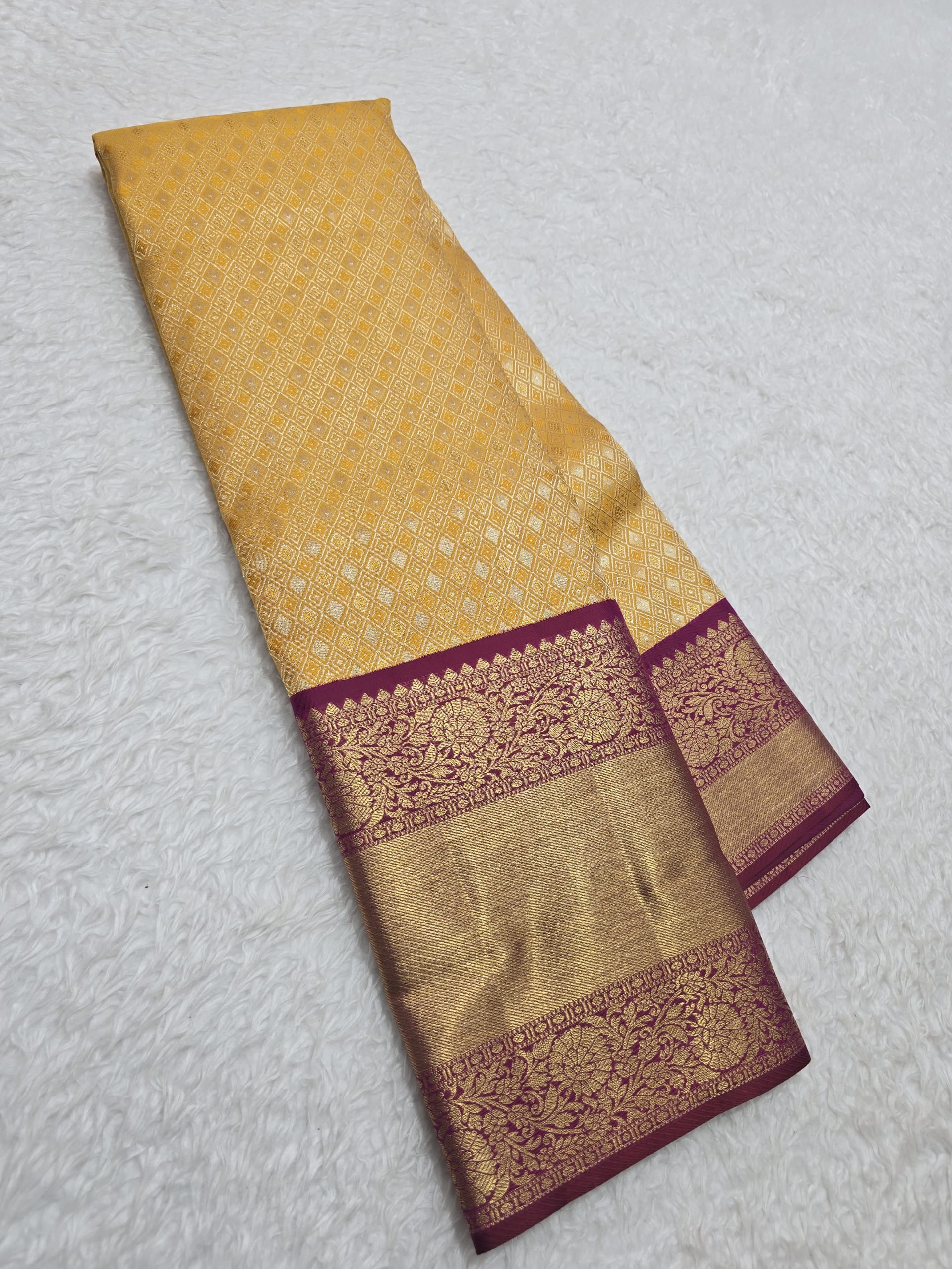 Handloom Mustard Yellow Silk Saree — view 2