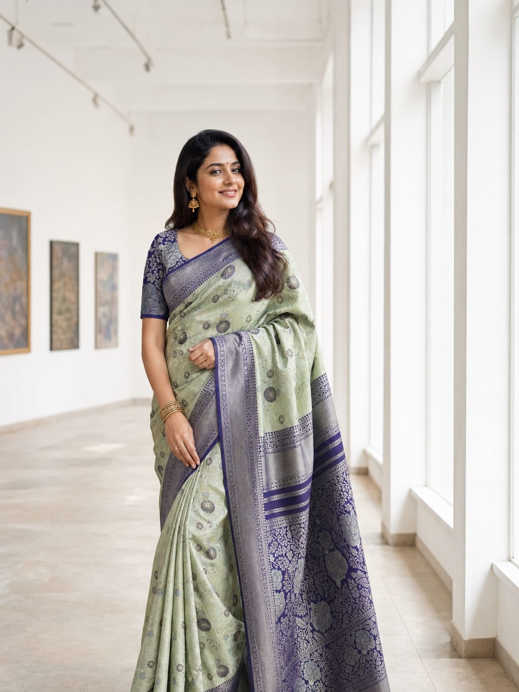 Handloom Pista Green Silk Saree