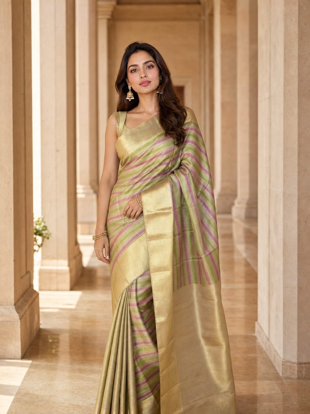 Handloom Green And Pink Silk Saree
