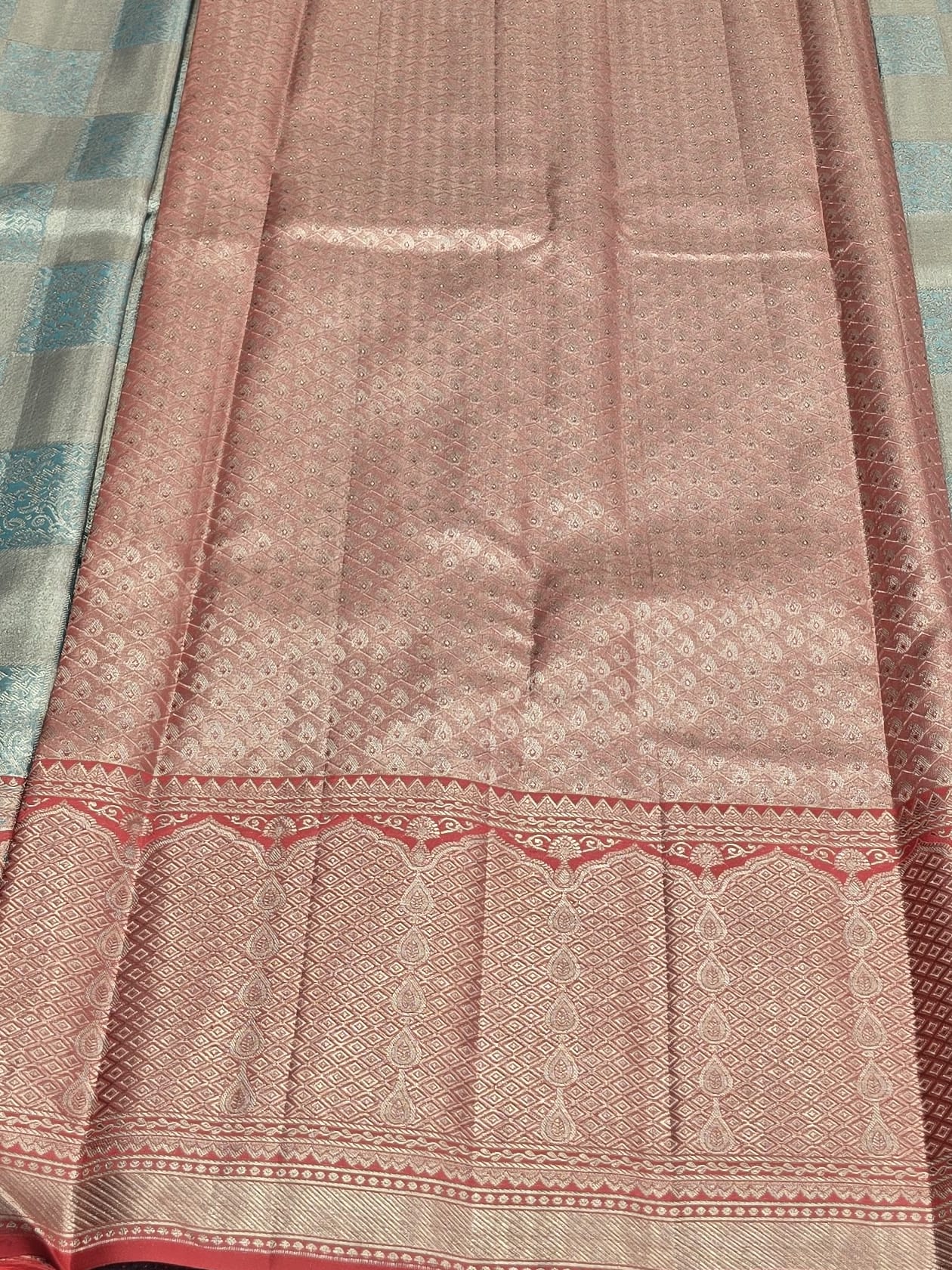 Handloom Sky Blue Silk Saree — view 5