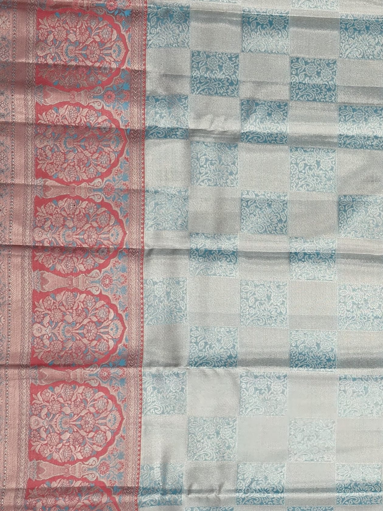 Handloom Sky Blue Silk Saree — view 3