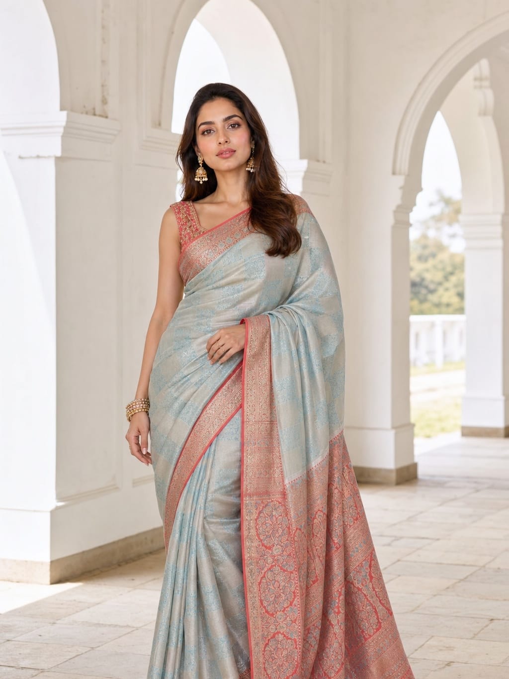 Handloom Sky Blue Silk Saree