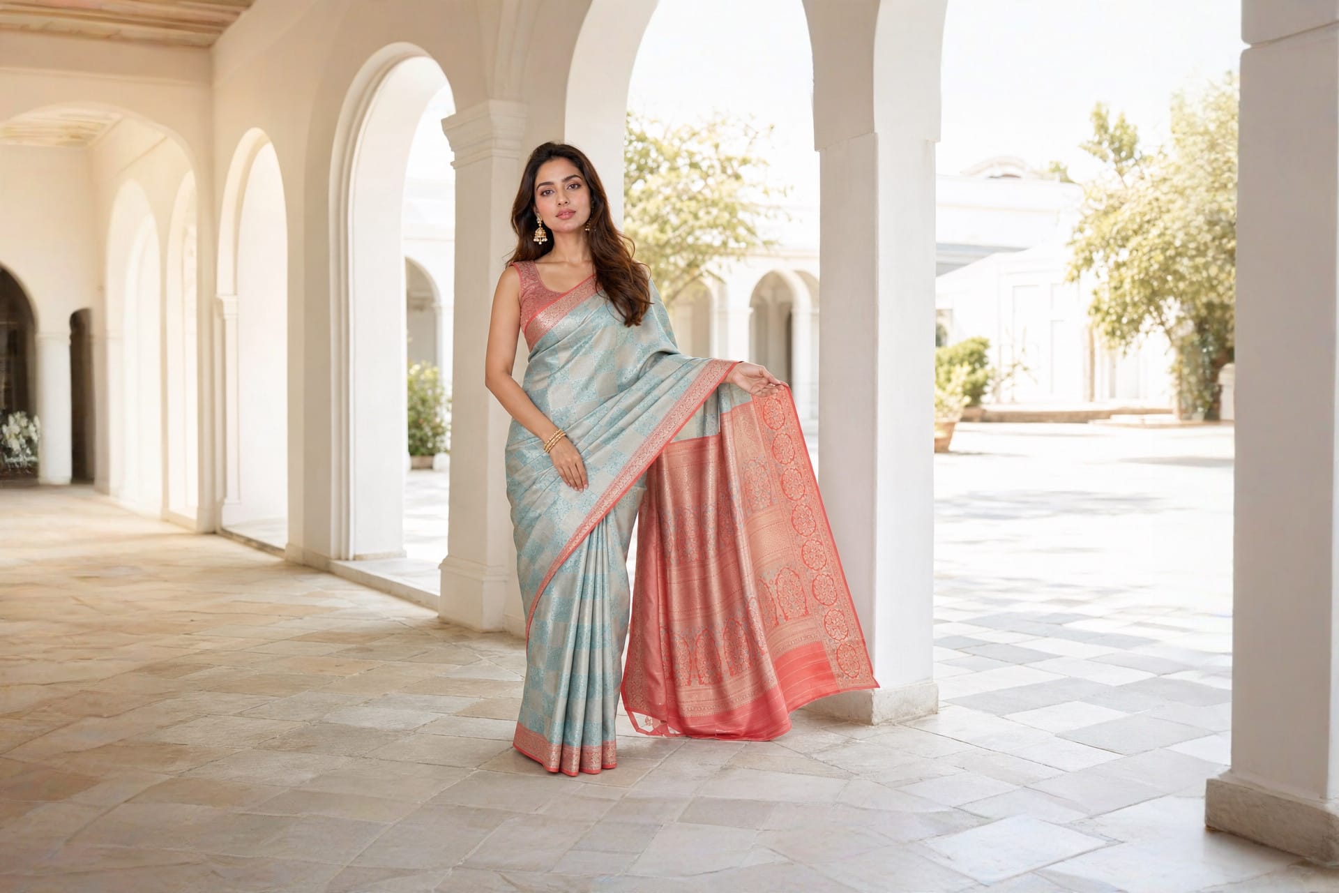Handloom Sky Blue Silk Saree — the drape