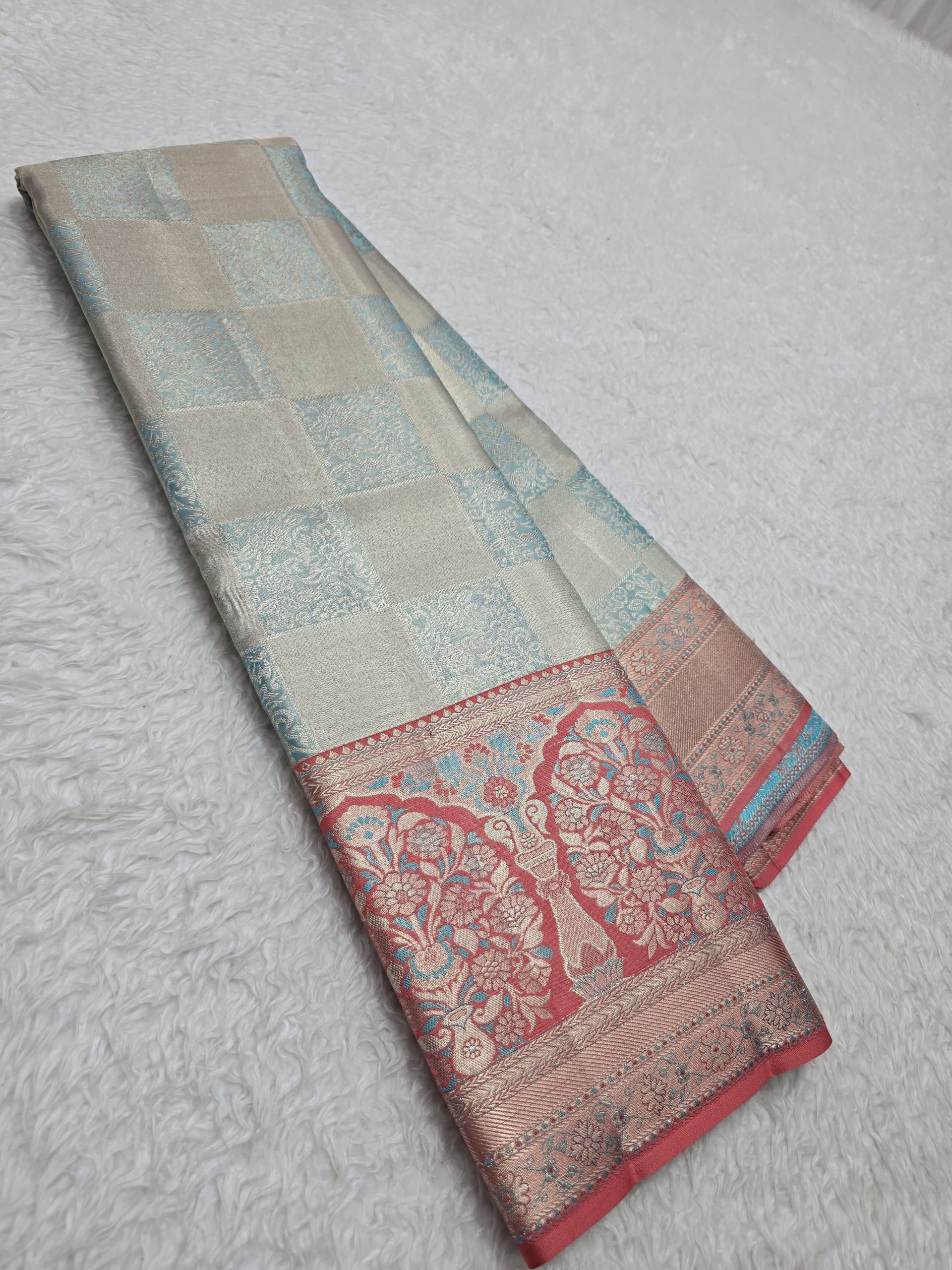 Handloom Sky Blue Silk Saree — view 2