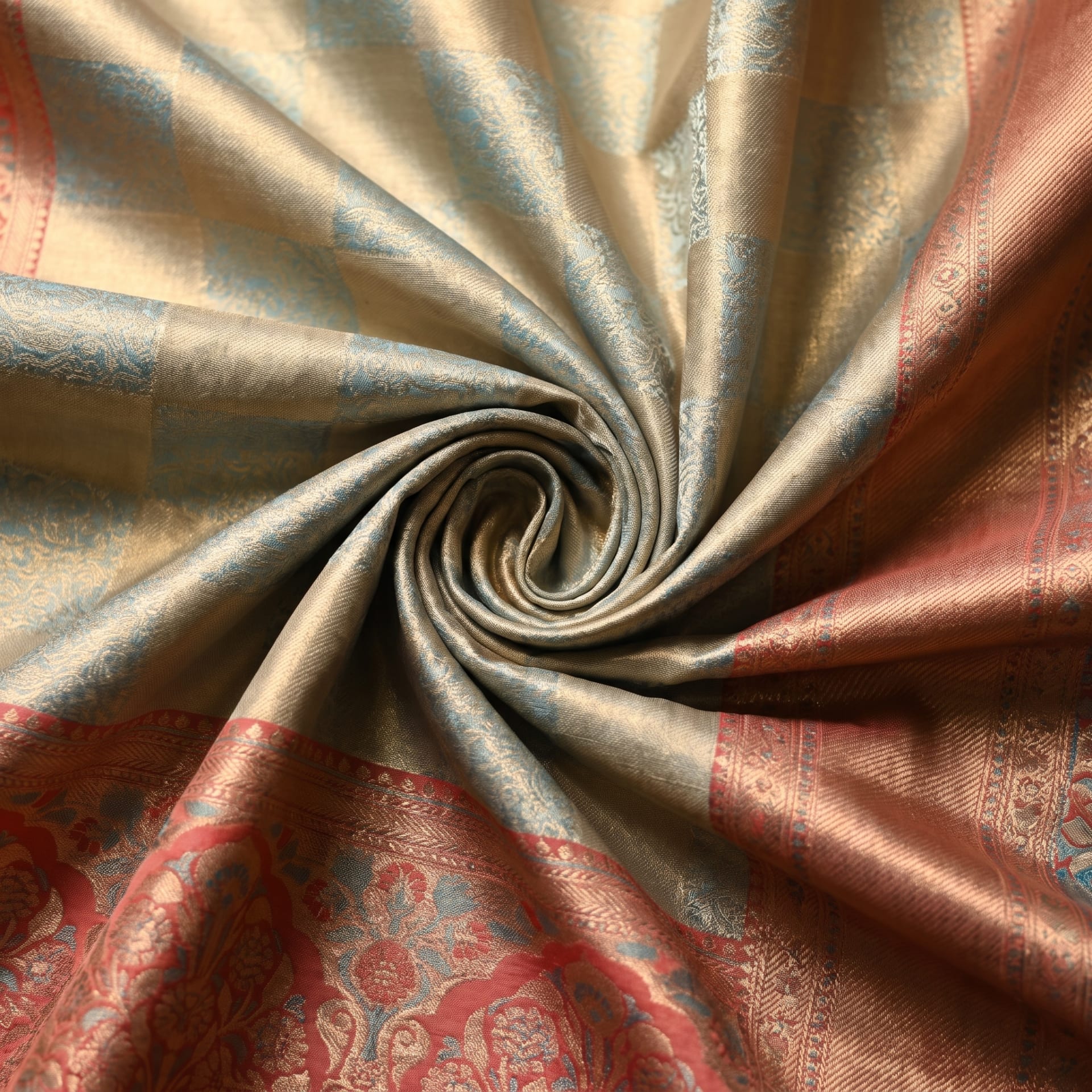 Handloom Sky Blue Silk Saree — close drape