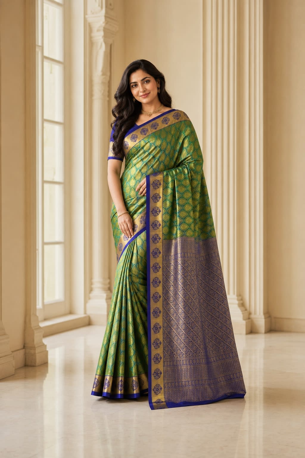 Handloom Green Silk Saree — view 1