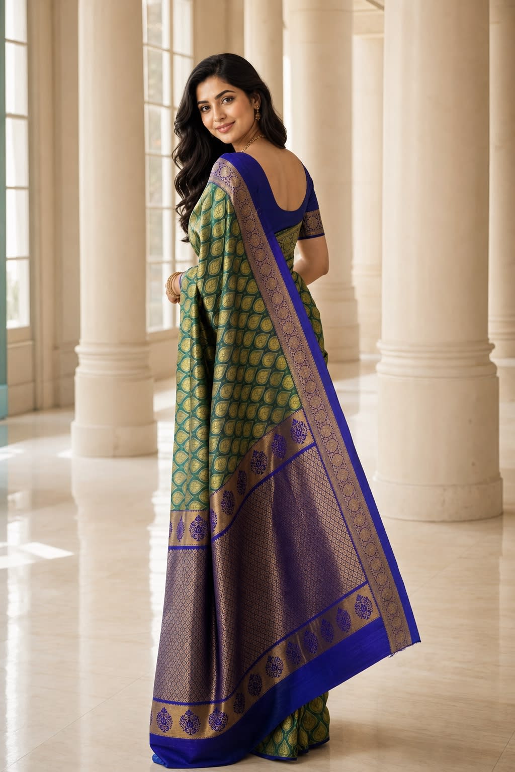 Handloom Green Silk Saree — view 2