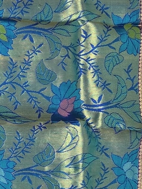 Handloom Peacock Blue Silk Saree — view 5