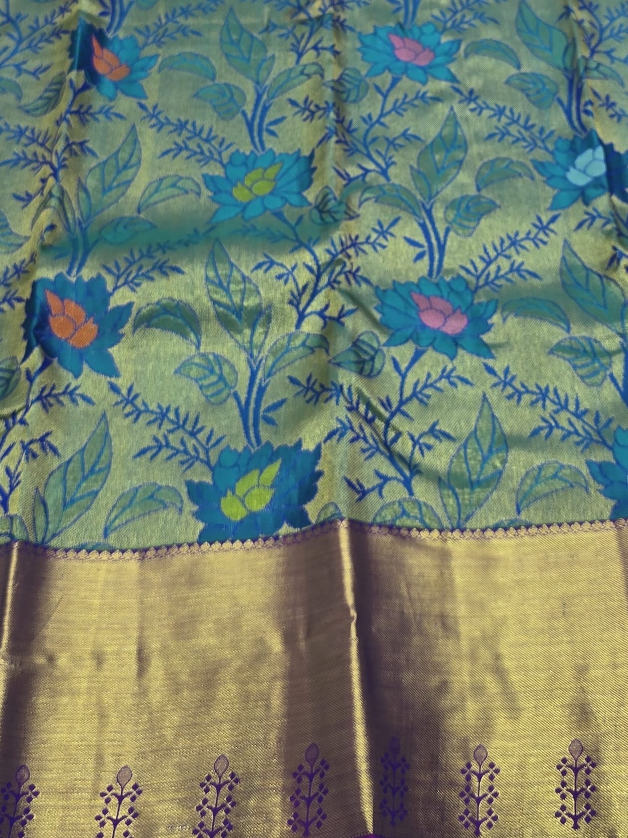Handloom Peacock Blue Silk Saree — view 6