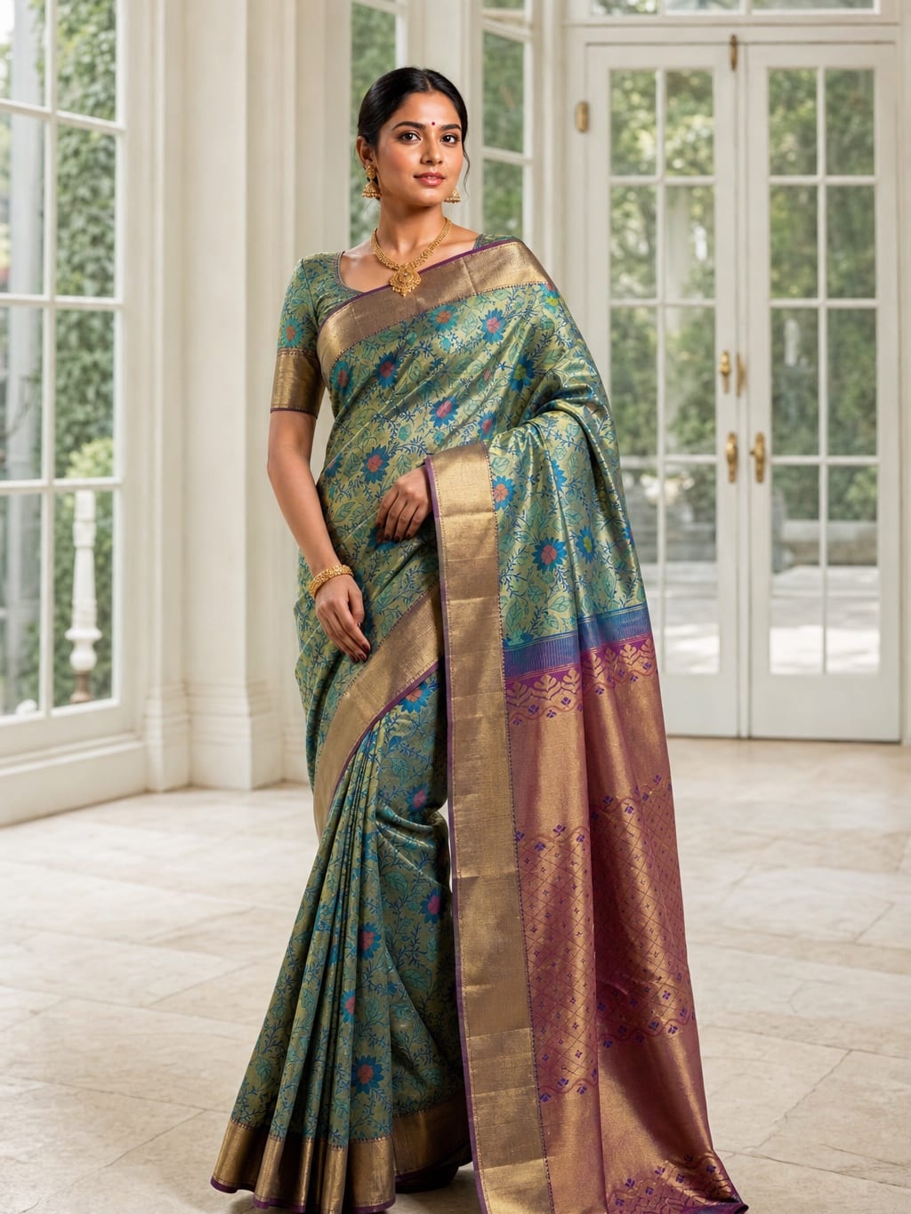 Handloom Peacock Blue Silk Saree