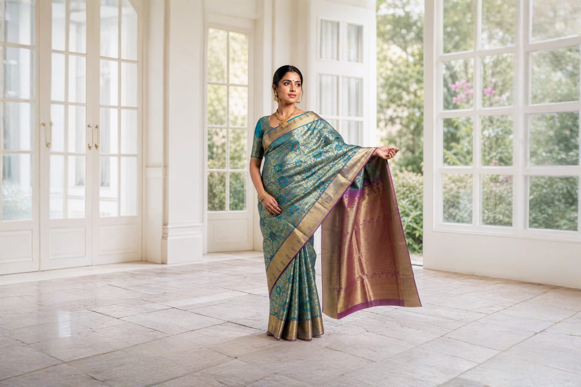 Handloom Peacock Blue Silk Saree — the drape