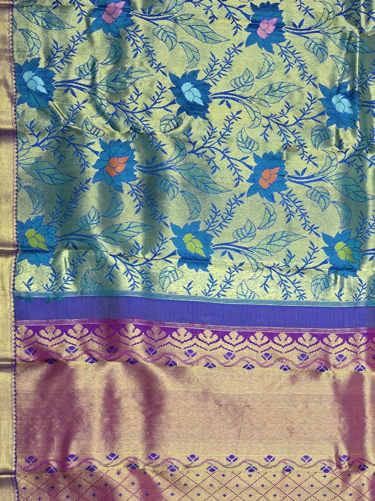 Handloom Peacock Blue Silk Saree — view 4