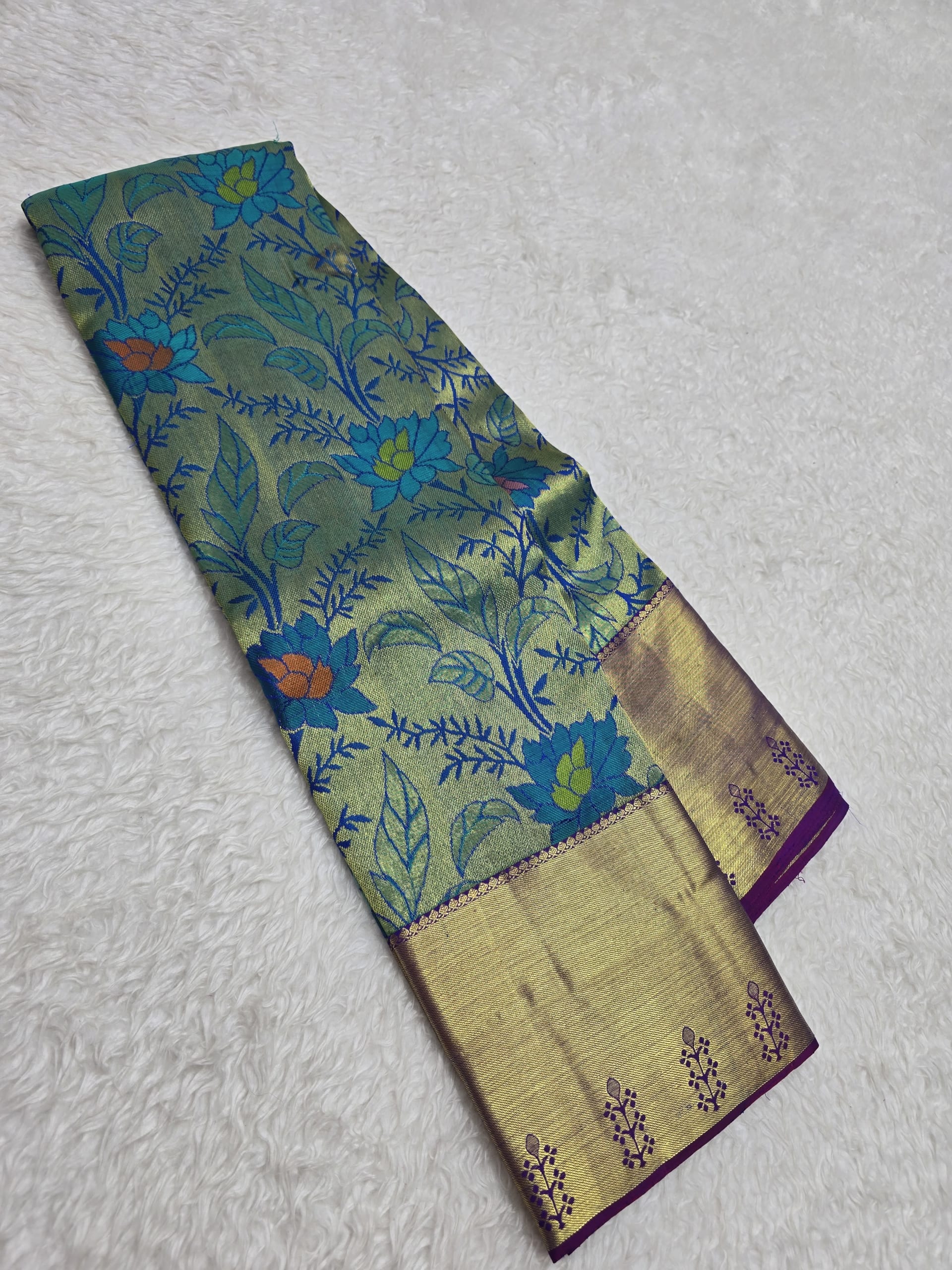 Handloom Peacock Blue Silk Saree — view 2