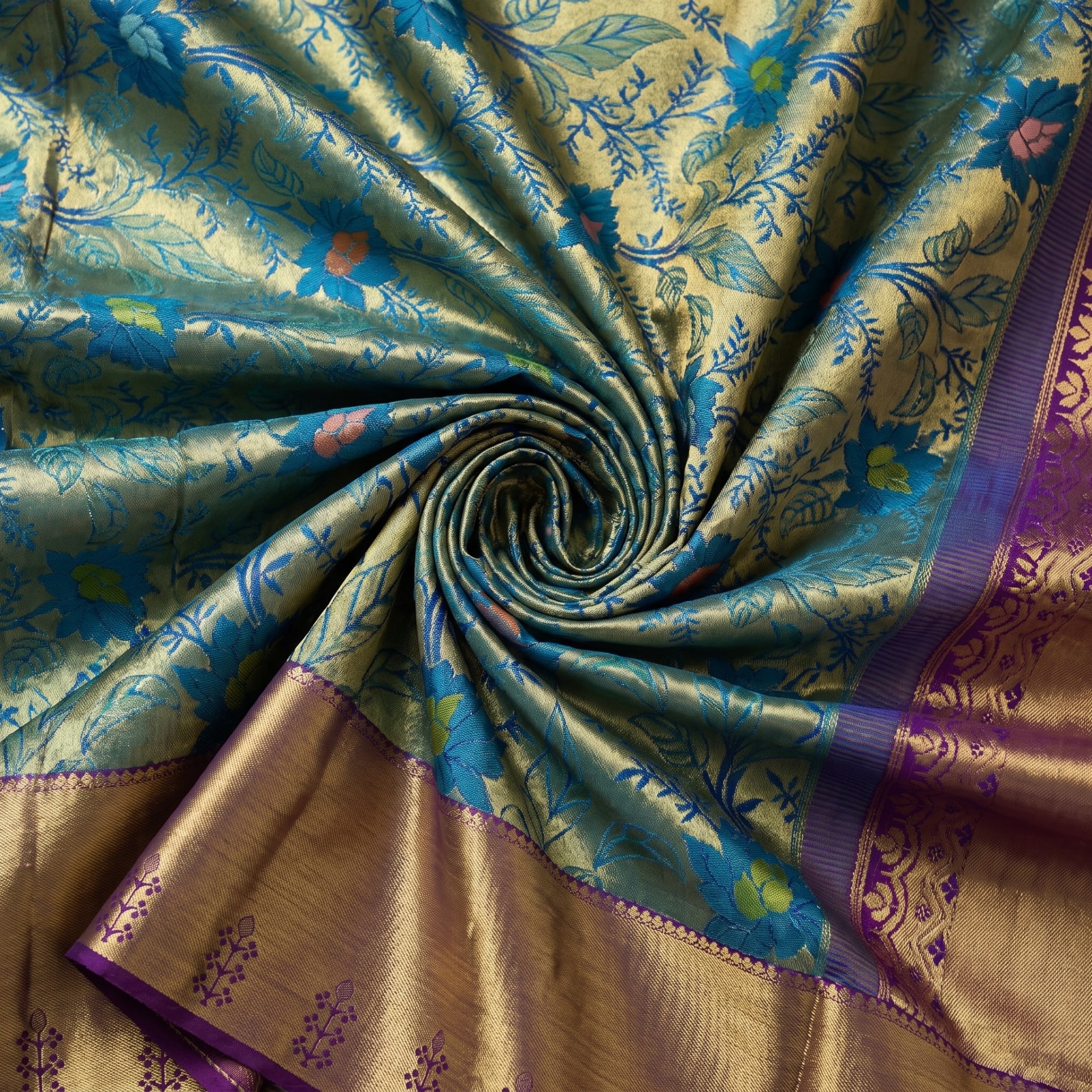 Handloom Peacock Blue Silk Saree — close drape