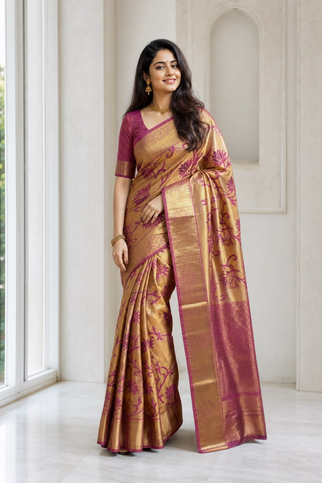 Handloom Pink Silk Saree — view 1