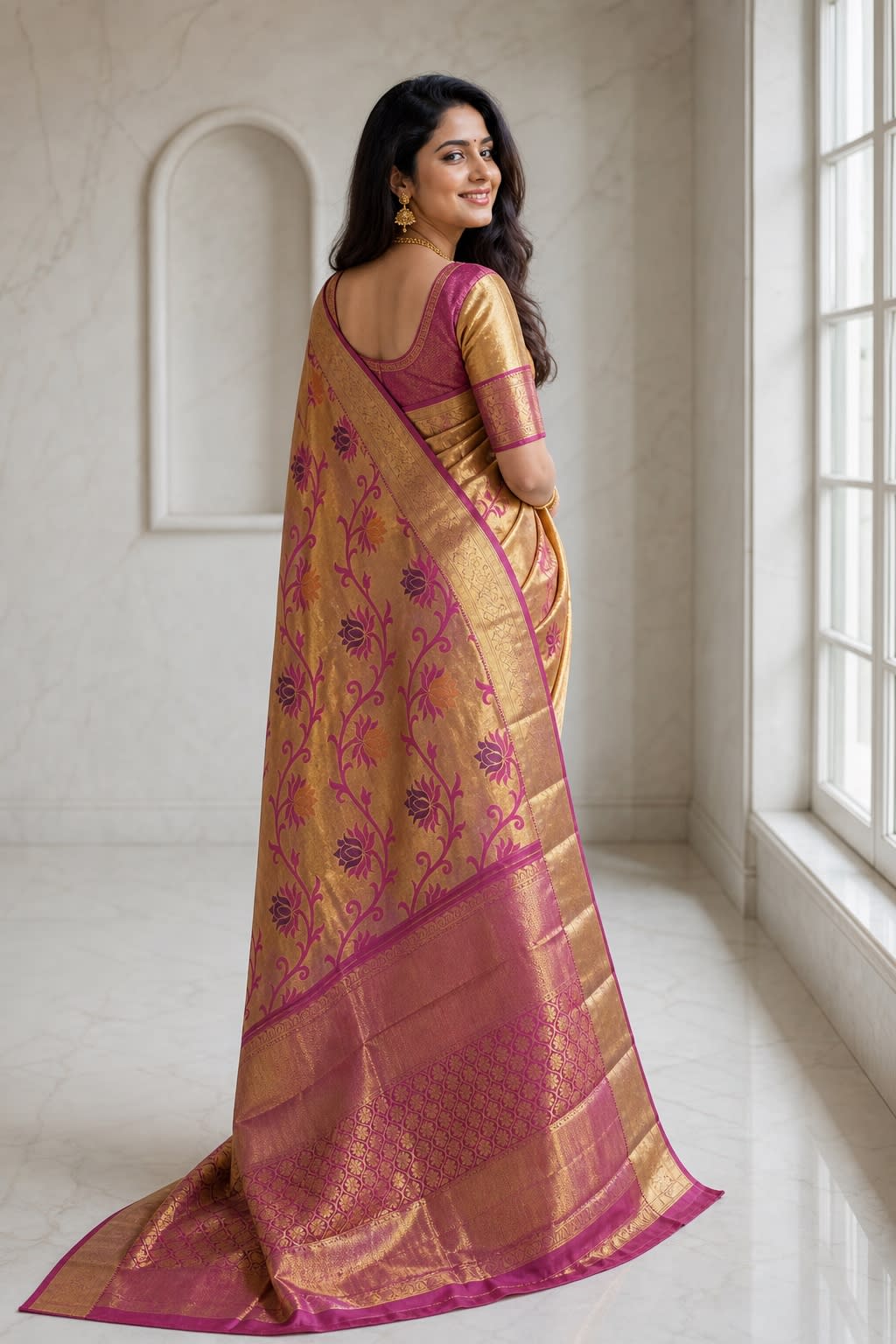 Handloom Pink Silk Saree — view 2