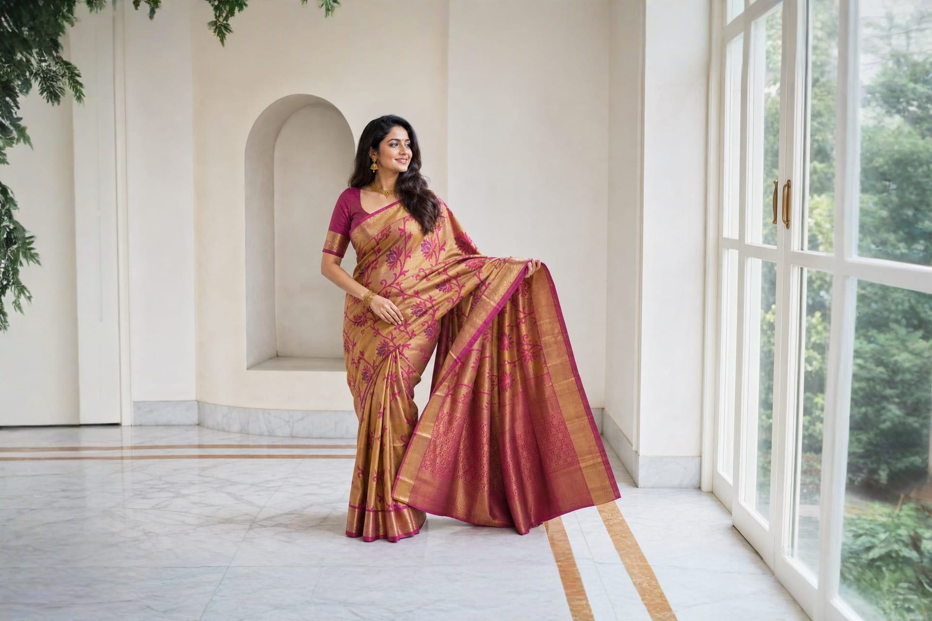 Handloom Pink Silk Saree — the drape
