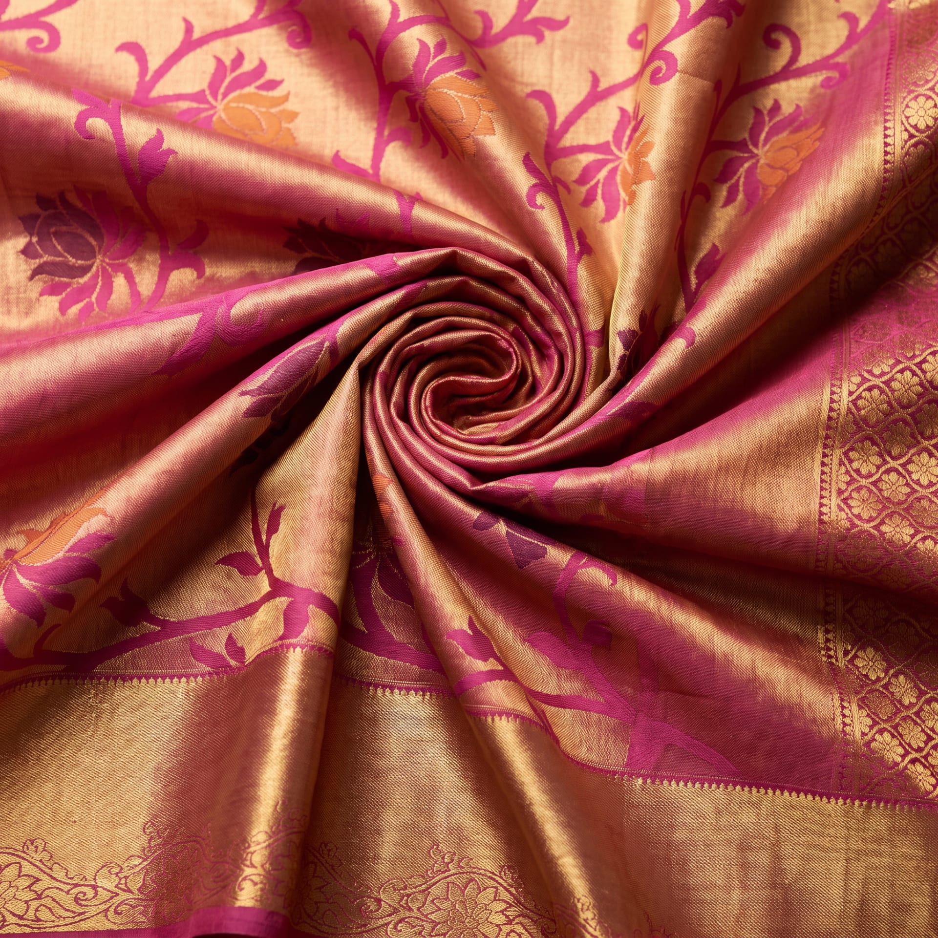 Handloom Pink Silk Saree — close drape